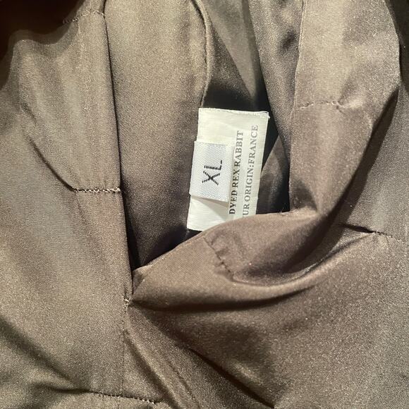 Reversible Rex Genuine Rabbit Fur Trim Coat XL | Chocolate Quilted & Taupe Nylon - Picture 7 of 13